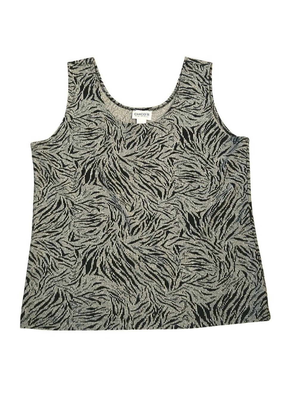 Chico's Travelers 2 Gold & Black Metallic Abstract Tank Top Blouse 12